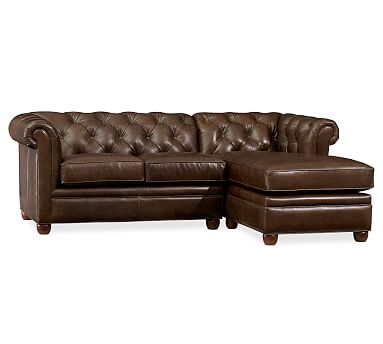 chesterfield sectional sofa chaise leather potterybarn