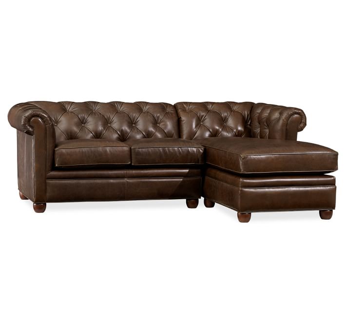 Chesterfield Leather Sofa With Chaise Sectional Pottery Barn