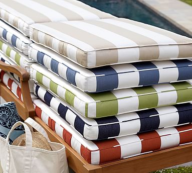 SunbrellaÂ® Piped Outdoor Chaise Cushion - Stripe | Pottery Barn