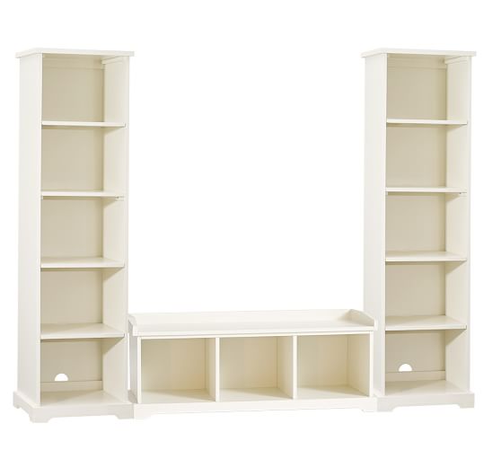 Samantha 3Piece Bench & Bookcase Entryway Set, Antique White Pottery