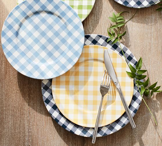 Gingham Dinner Plate, Set of 4 Sailor Blue Pottery Barn