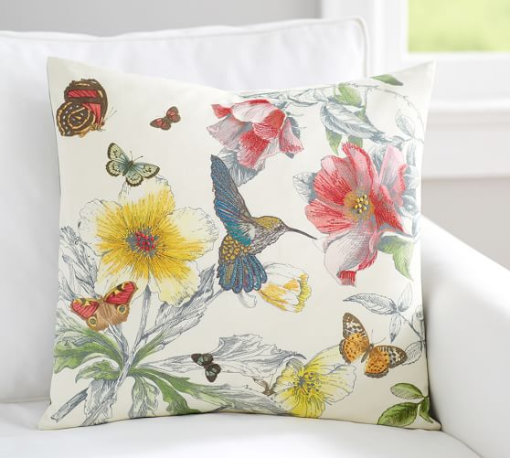 Hummingbird Print Embroidered Pillow Cover Pottery Barn