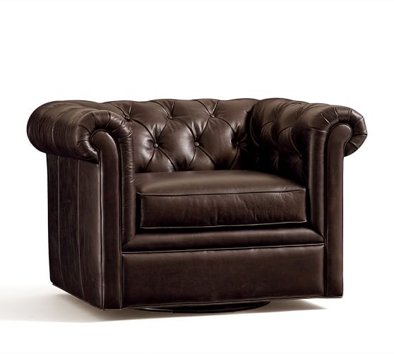 Chesterfield Leather Swivel Armchair Pottery Barn