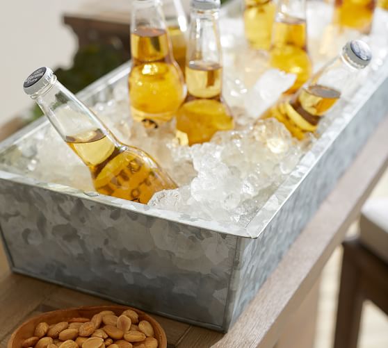 Galvanized Metal Beer Trough & Stand with Bottle Opener Pottery Barn
