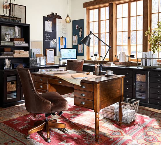 Hayes Tufted Leather Swivel Desk Chair Pottery Barn