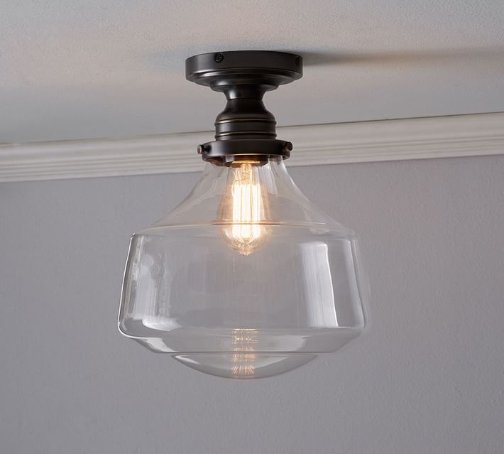 pb classic flushmount with schoolhouse glass shade pottery barn