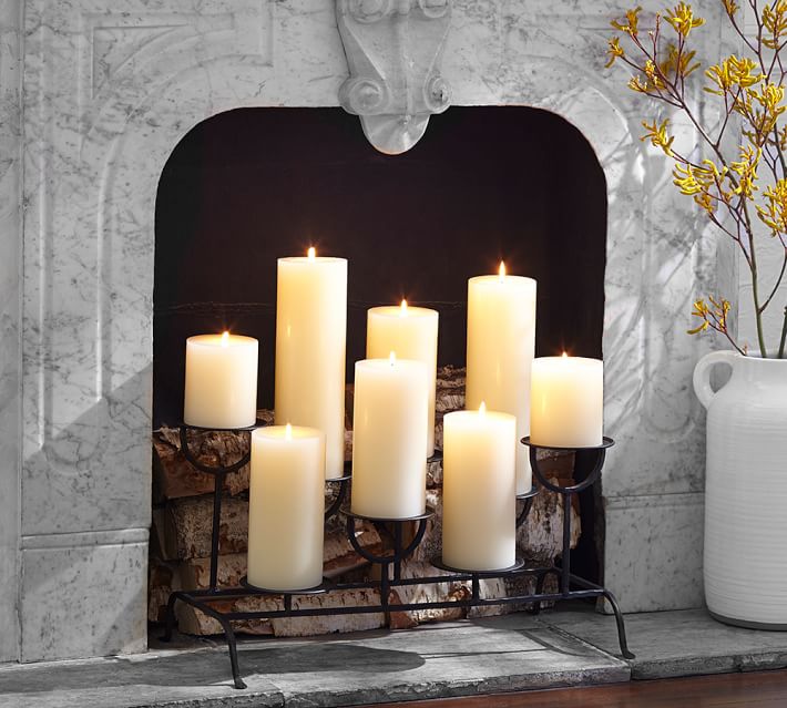Pillar Candles Inside Fireplace Ideas Fireplace Candleholder Pottery Barn