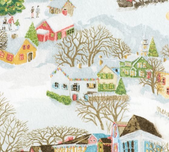 Snow Village Organic Printed Flannel Sheet Set Pottery Barn