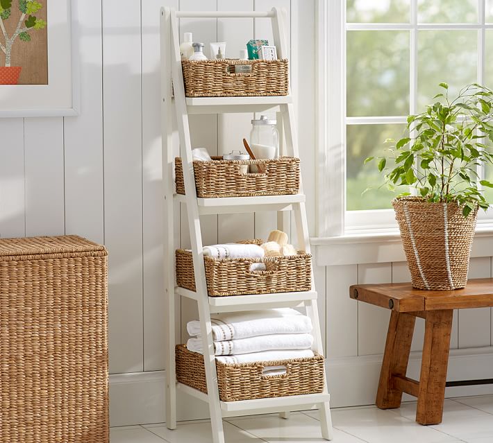 Ainsley Ladder Floor Storage With Baskets Pottery Barn