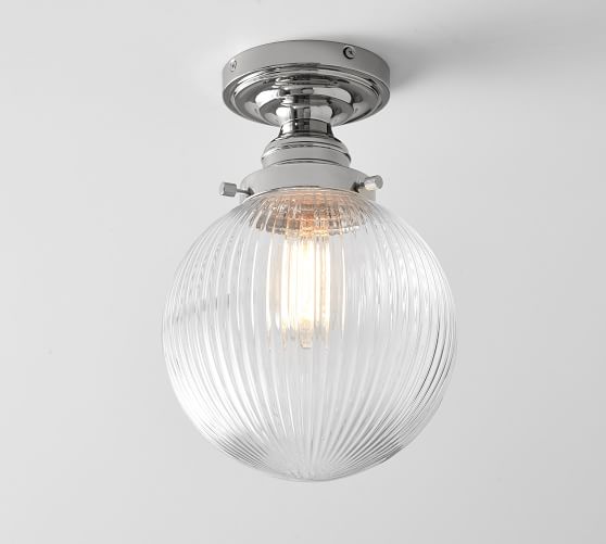PB Classic Flush Mount Ribbed Glass Globe Pottery Barn
