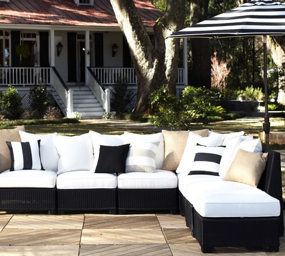Palmetto All Weather Wicker Armless Sectional Set Black Pottery Barn Palmetto All Weather Wicker Armless Sectional Set Black