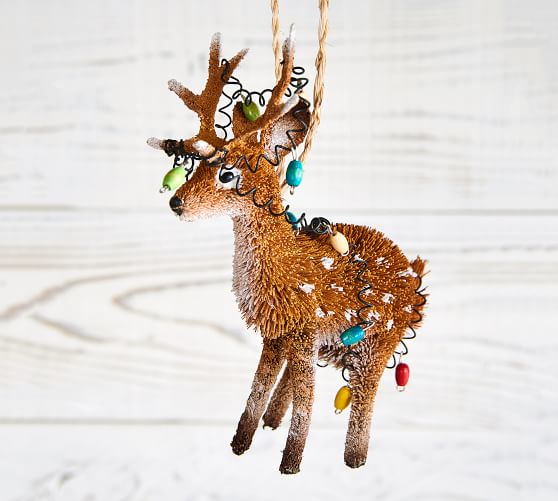 Bottle Brush Reindeer With Tangled Lights Ornament Pottery Barn