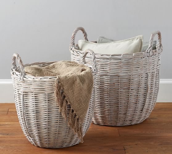 White Wash Woven Basket Pottery Barn