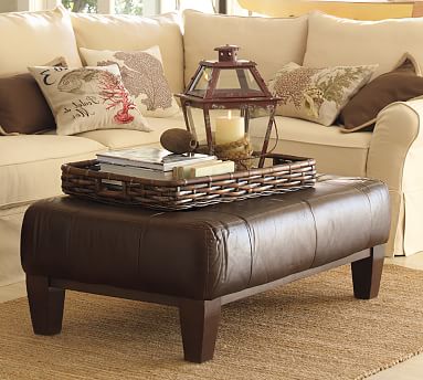 Sullivan Leather Rectangular Ottoman | Pottery Barn