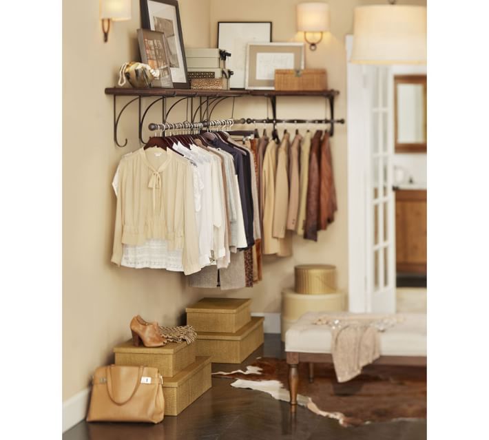 Hanging Shelves From Closet Rod Ideas New York Closet Shelves Pottery Barn Shelf With Hanging Rod
