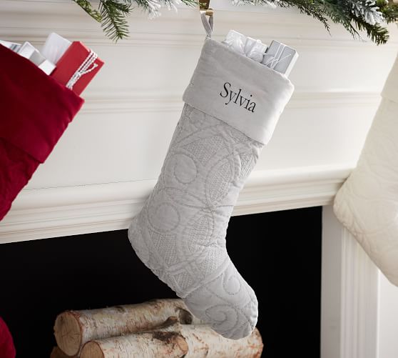 Scroll Quilted Velvet Stocking Pottery Barn