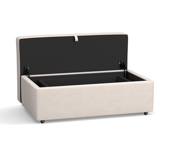 Buchanan Upholstered Cocktail Storage Ottoman Pottery Barn