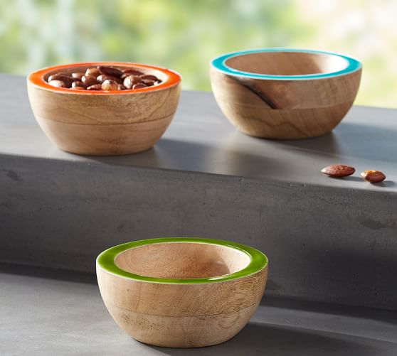 Enamel Wood Snack Bowls, Set Of 3 Pottery Barn