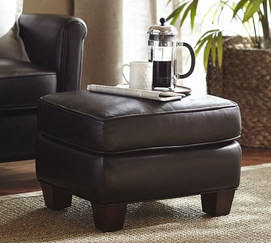 Irving Leather Ottoman Pottery Barn