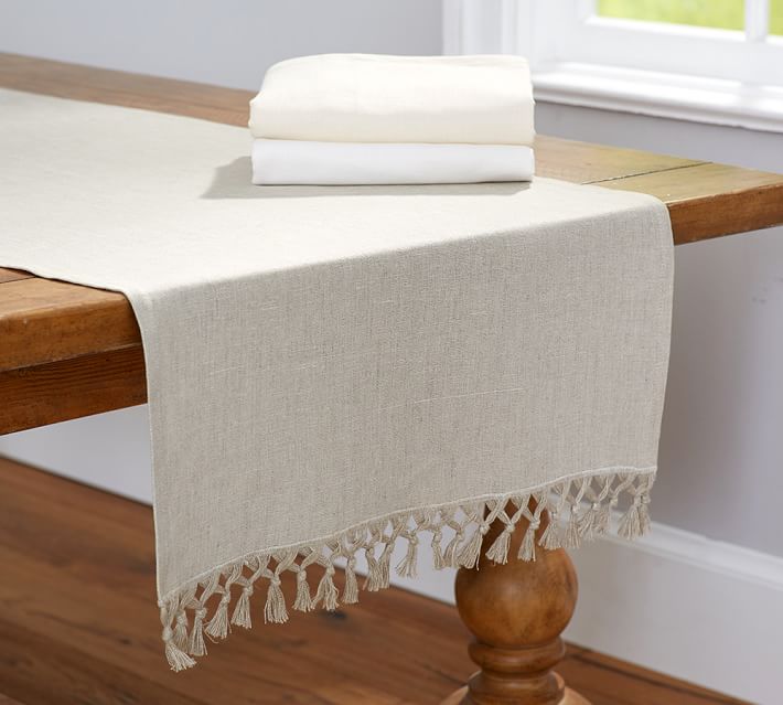 Fringed Linen Knotted Table Runner Pottery Barn