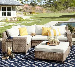 Wicker Furniture Pottery Barn Natural Torrey All Weather Wicker Square Arm Sectional Set