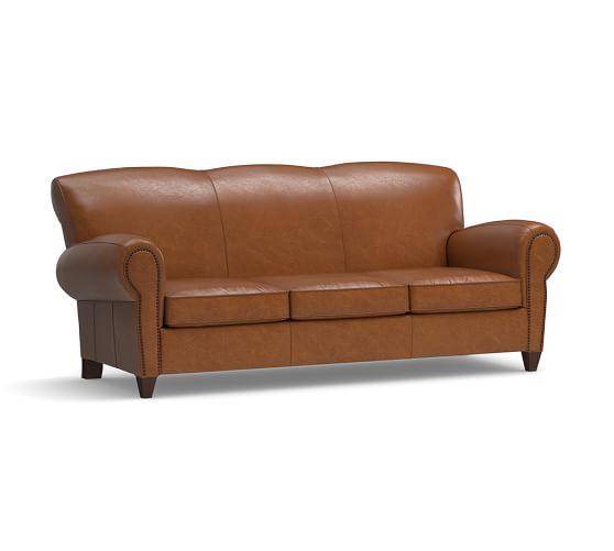 Manhattan Leather Sleeper Sofa With Nailheads Pottery Barn Manhattan Leather Sleeper Sofa With Nailheads
