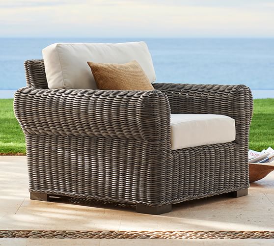 huntington all-weather wicker roll arm occasional chair, gray