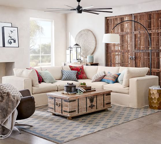PB Air Square Arm Slipcovered 5-Piece L-Shaped Corner ...