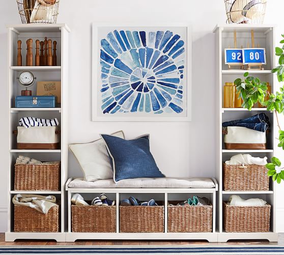 Samantha 3Piece Bench & Bookcase Entryway Set, Antique White Pottery