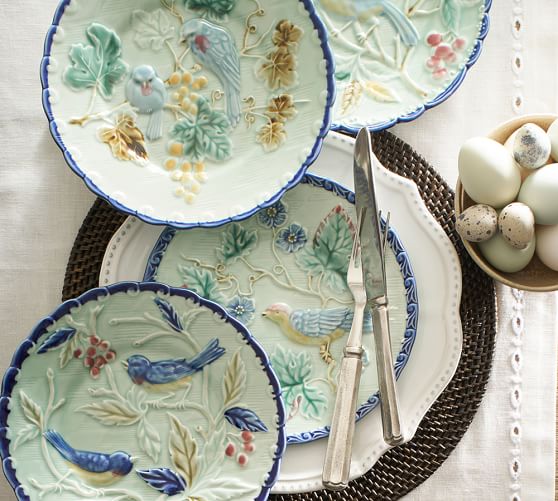 Majolica Bird Salad Plate, Mixed Set of 4 Pottery Barn