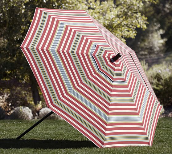 Round Market Umbrella Harbor Stripe Sunbrella® Pottery Barn