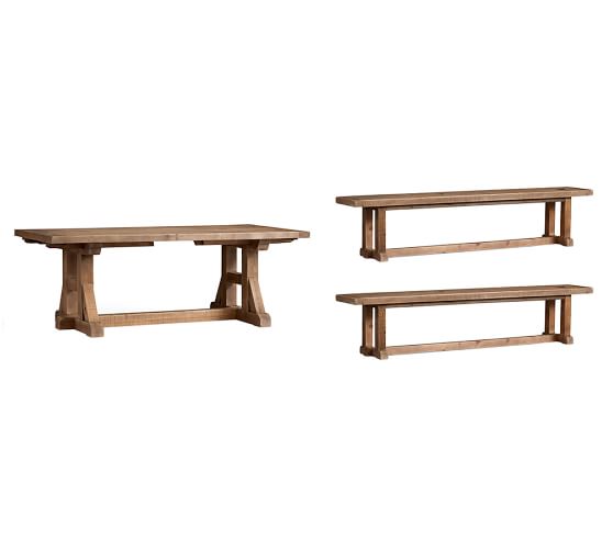 Stafford Reclaimed Pine Extending Table & Bench 3Piece Dining Set