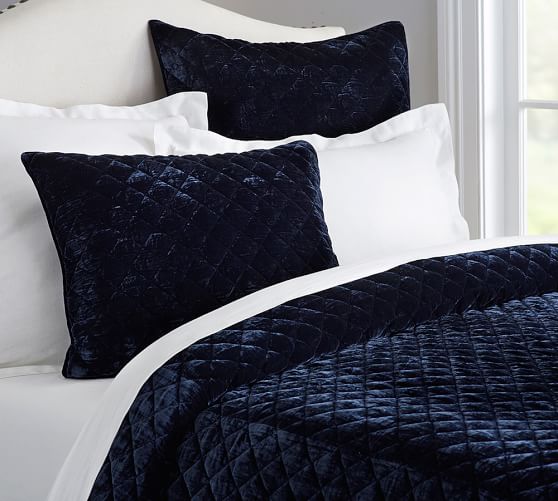 Nia Velvet Quilt & Sham Navy Pottery Barn