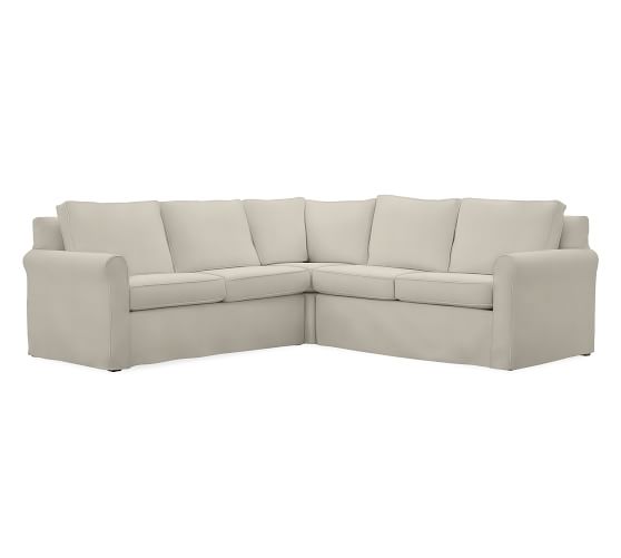 Cameron Roll Arm Slipcovered 3-Piece L-Shaped Sectional with Corner