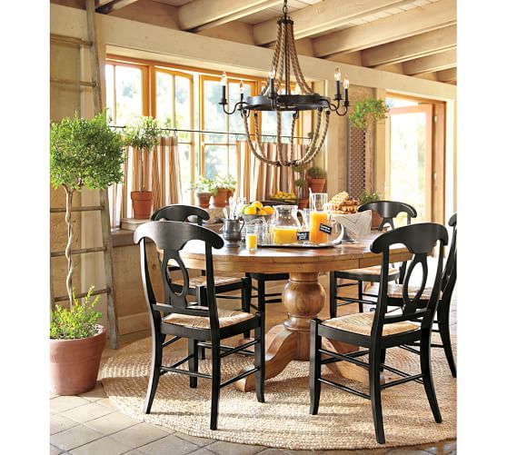 Sumner Extending Pedestal Table Rustic Pine Finish Napoleon Chair Set Set Of 6 Black
