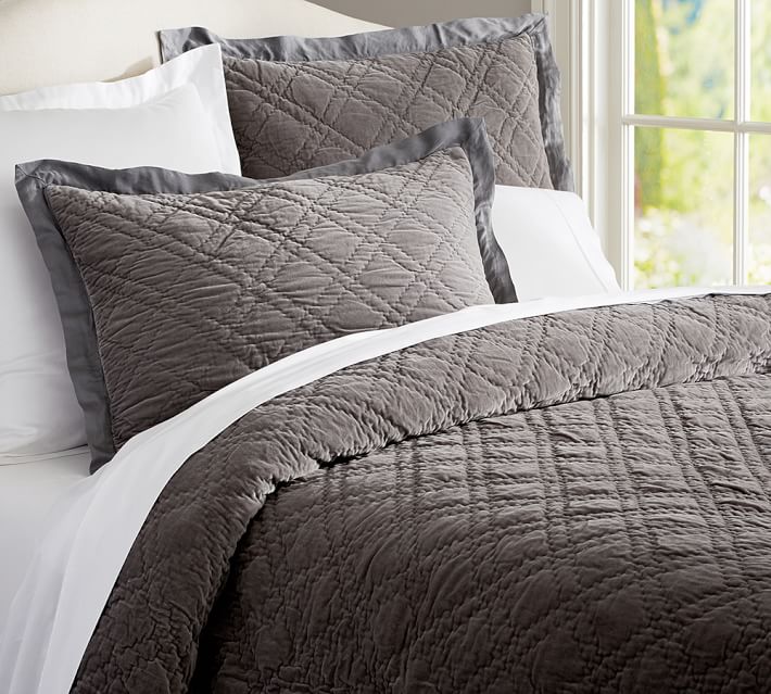Washed Velvet Silk Diamond Quilt Sham Pottery Barn