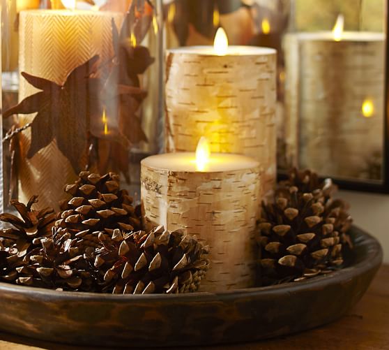 Premium Flicker Flameless Birch Wax Pillar Candle Pottery Barn