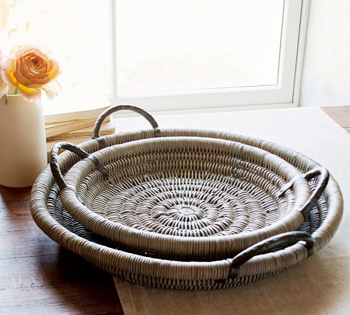 Round Woven Tray with Handles