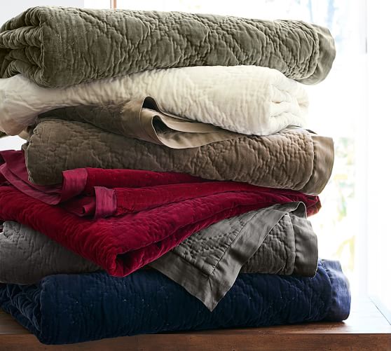 Washed Velvet Silk Diamond Quilt & Sham Pottery Barn