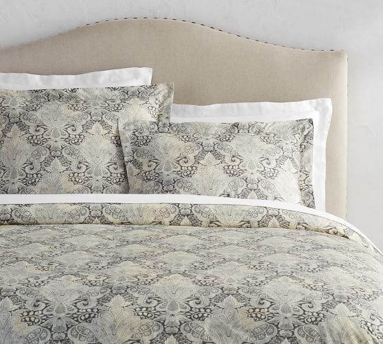 Janelle Scroll Duvet Cover & Sham Gray Pottery Barn