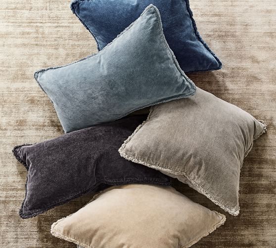 Fringe Velvet Lumbar Pillow Cover Pottery Barn