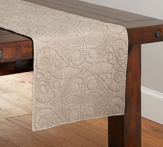 Washed Cotton Quilted Table Runner Taupe Pottery Barn