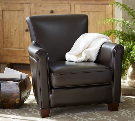 irving roll arm leather armchair pottery barn