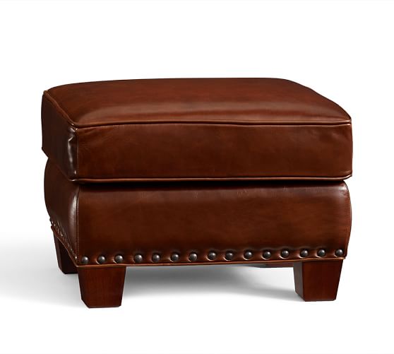 Irving Leather Storage Ottoman with Nailheads Pottery Barn