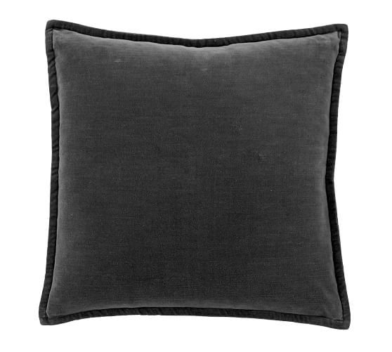 Washed Velvet Pillow Cover Ebony Pottery Barn