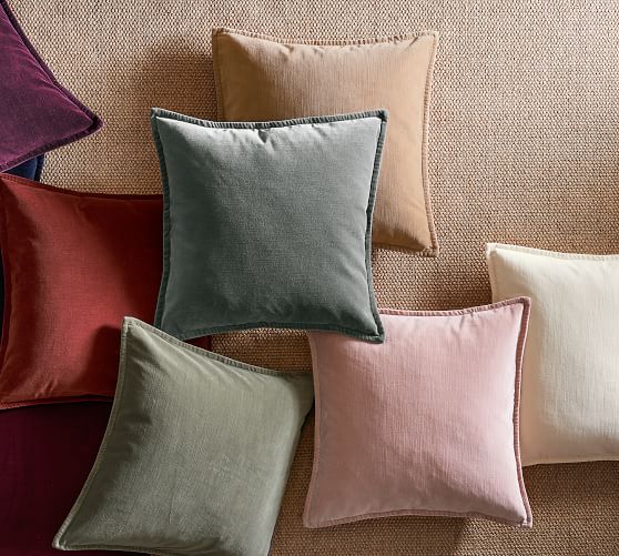 Washed Velvet Pillow Cover Camel Pottery Barn