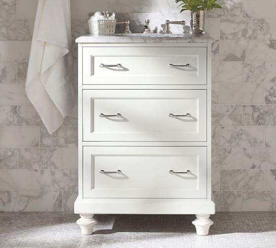 Custom Classic Mini Sink Vanity with Drawers Carrara Marble Pottery