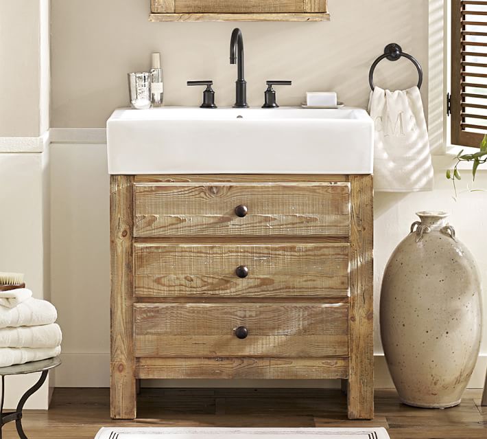 Mason Reclaimed Wood Single Sink Vanity Wax Pine Finish Pottery Barn