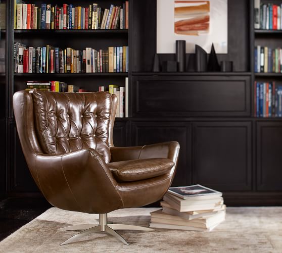 Wells Leather Swivel Armchair Pottery Barn