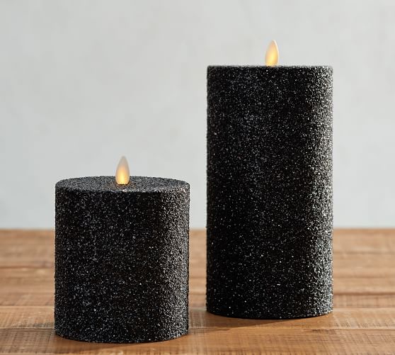 Premium Flicker Flameless German Glitter Pillar Candle Black